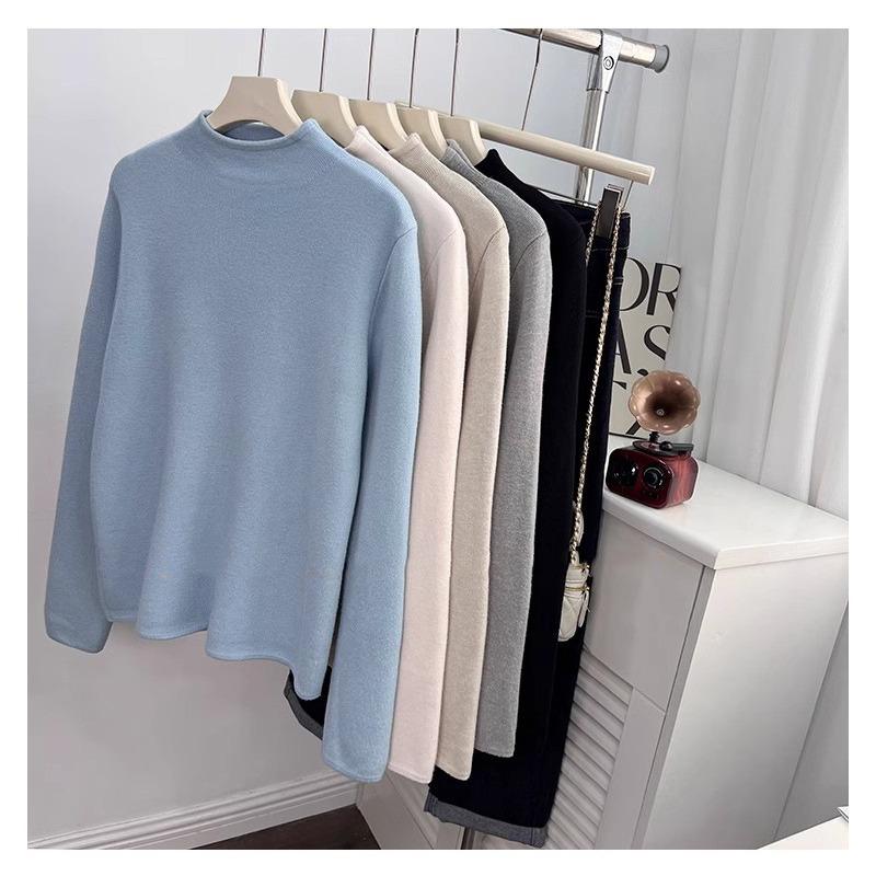 Autumn Winter Half High Collar Velvet Warm Vantage T-shirt Women Long Sleeve All-match Bottomed Sweater