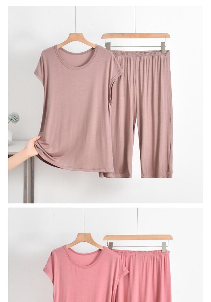 Plus Size Modal Short-Sleeve Pajama Set for Middle-Aged Women - Summer Wear