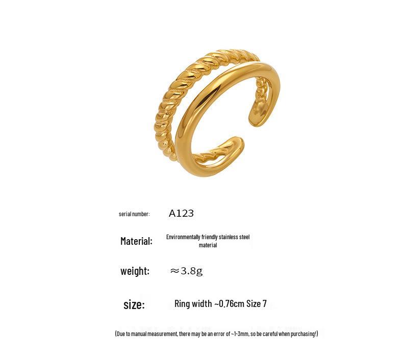 18K Gold Plated Cable Knit Double Layer Open Ring – European & American Fashion