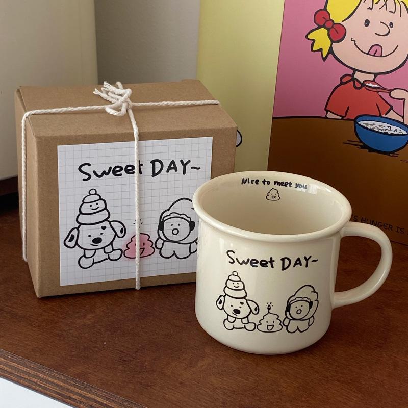 Funny Baba Good Friend Ceramic Cartoon Puppy Illustration Coffee Cup, Pink Couple Water Cup