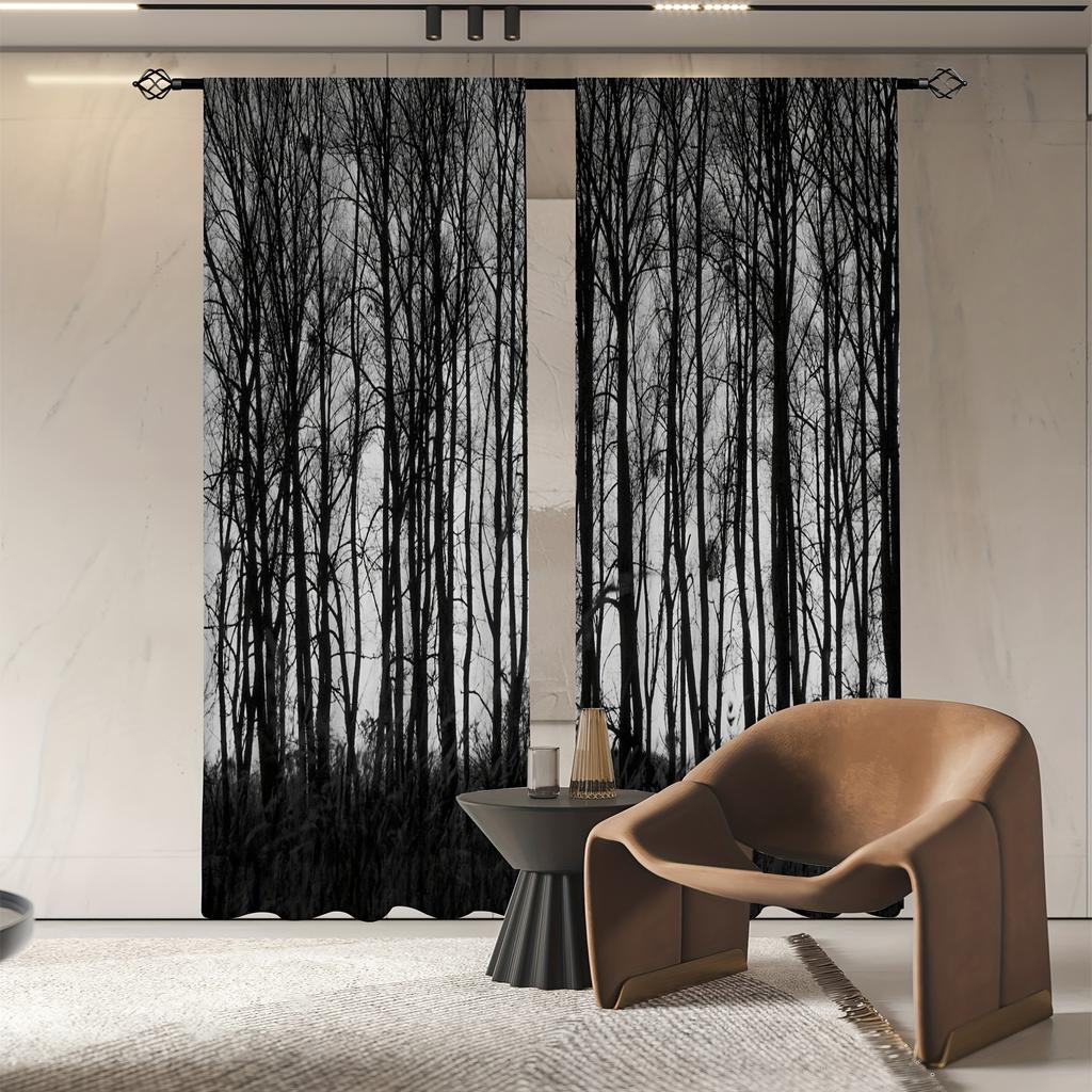 2er-Pack Schwarzwald-Print Halbtransparente Vorhänge - Polyester Stangentaschen-Paneele für Wohnzimmer, Schlafzimmer oder Spielzimmer-Dekor - Natur