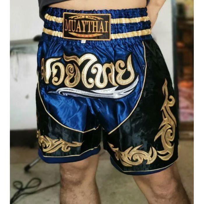 Short de Boxe - Traditionnel THAI - Bleu - Tailles Enfants et Adultes - 100% Satin Polyester