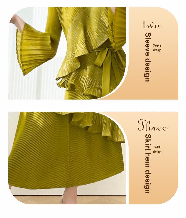 Elegant Plus Size Pleated Ruffle Lace-Up Dress