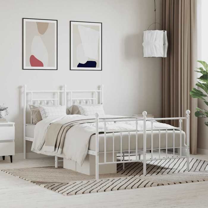 VidaXL Metal Bed Frame with Headboard-Footboard White 120x200cm 353602