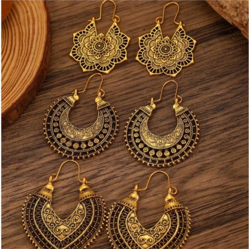 Vintage Boho Hollow Floral Hoop Earrings for Women Niche Design Fashion Earring Party Jewelry Gifts
