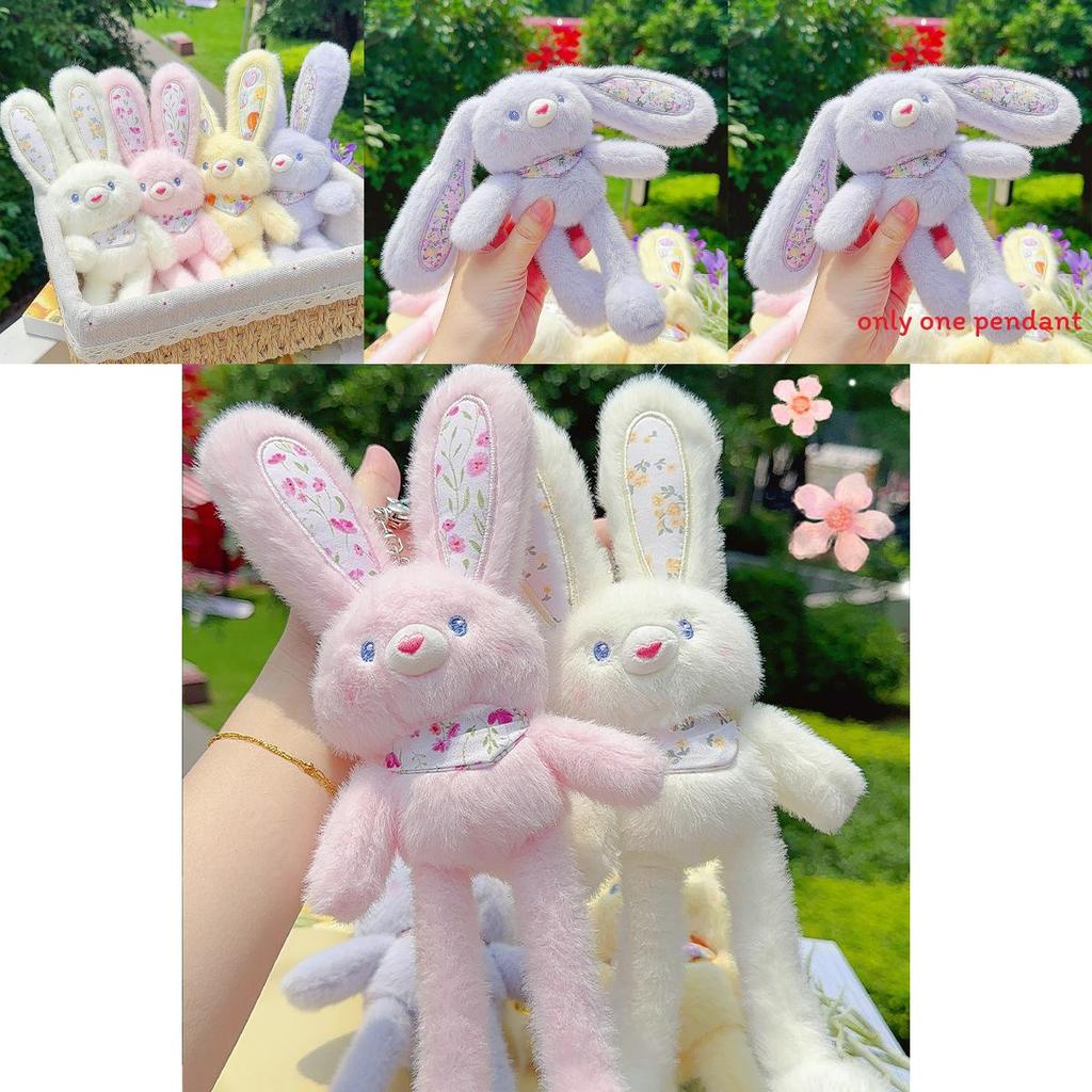 Plush Rabbit Keychain With Floral Pattern For Cute Bag Decor And Gifts