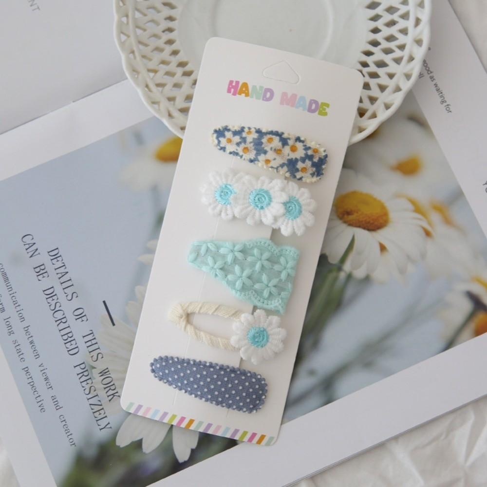 5PCS Cute Girls BB Clips Cotton Sweet Flower Hairpins Embroidered Bangs Hairclips  Hair Accessories