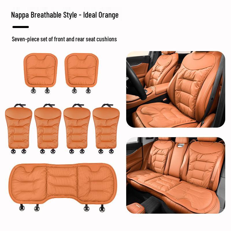 Luxury Nappa Leather Non-Slip Car Seat Cushions for Five-Seater - Thickened Design for Front and Rear Seats