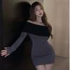 Sexy Spicy Girl Off-shoulder Long-sleeve Dress, New Spring Slimming Slimming Niche Hip-hugging Short Skirt