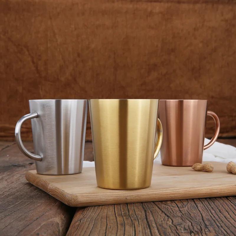 1PC 300ml Water Cup Home Dining Drinkware Mugs Stainless Steel Beer Cup Coffee Mugs with Handle