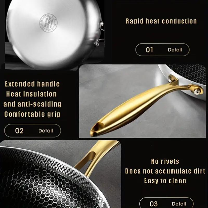 316 Stainless Steel Frying Pan Non-Stick Wok Honeycomb Skillet Home Steak Skillet Gas Stove Pot Induction Kitchen Cookware