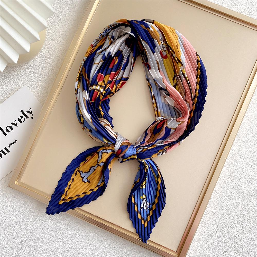 Spring 70 Pleated Small Silk Scarf: Versatile, Decorative Korean-Style Accessory for Professional Women