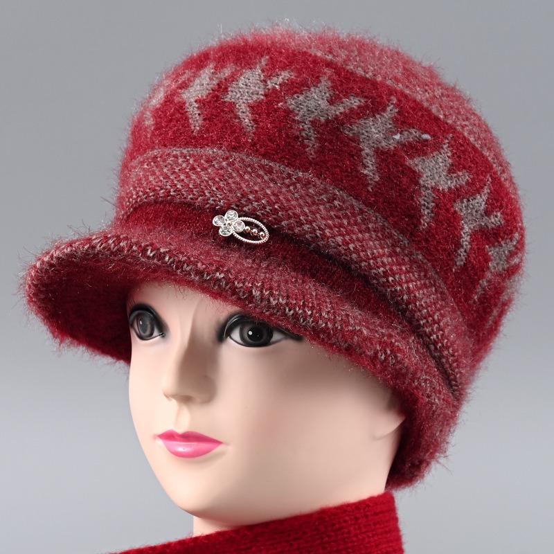 Winter new wool knitted hat women's fleece thickened hat thermal ear protection hat