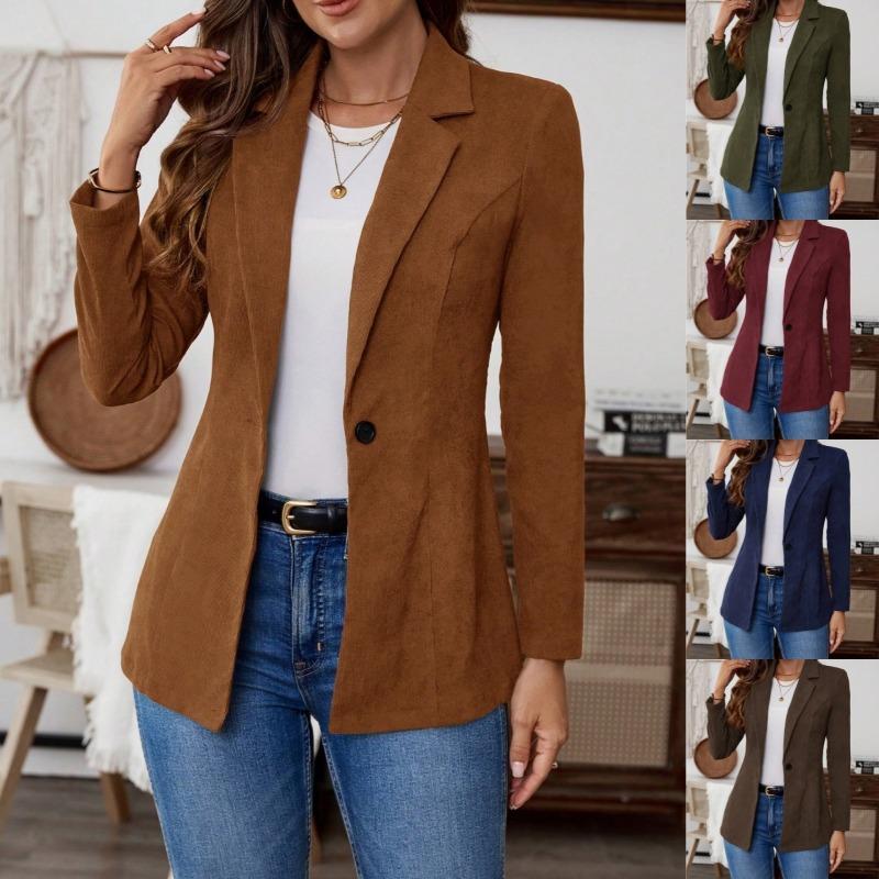 Women's 2025 Autumn and Winter New Corduroy Solid Color Suit Button Jacket