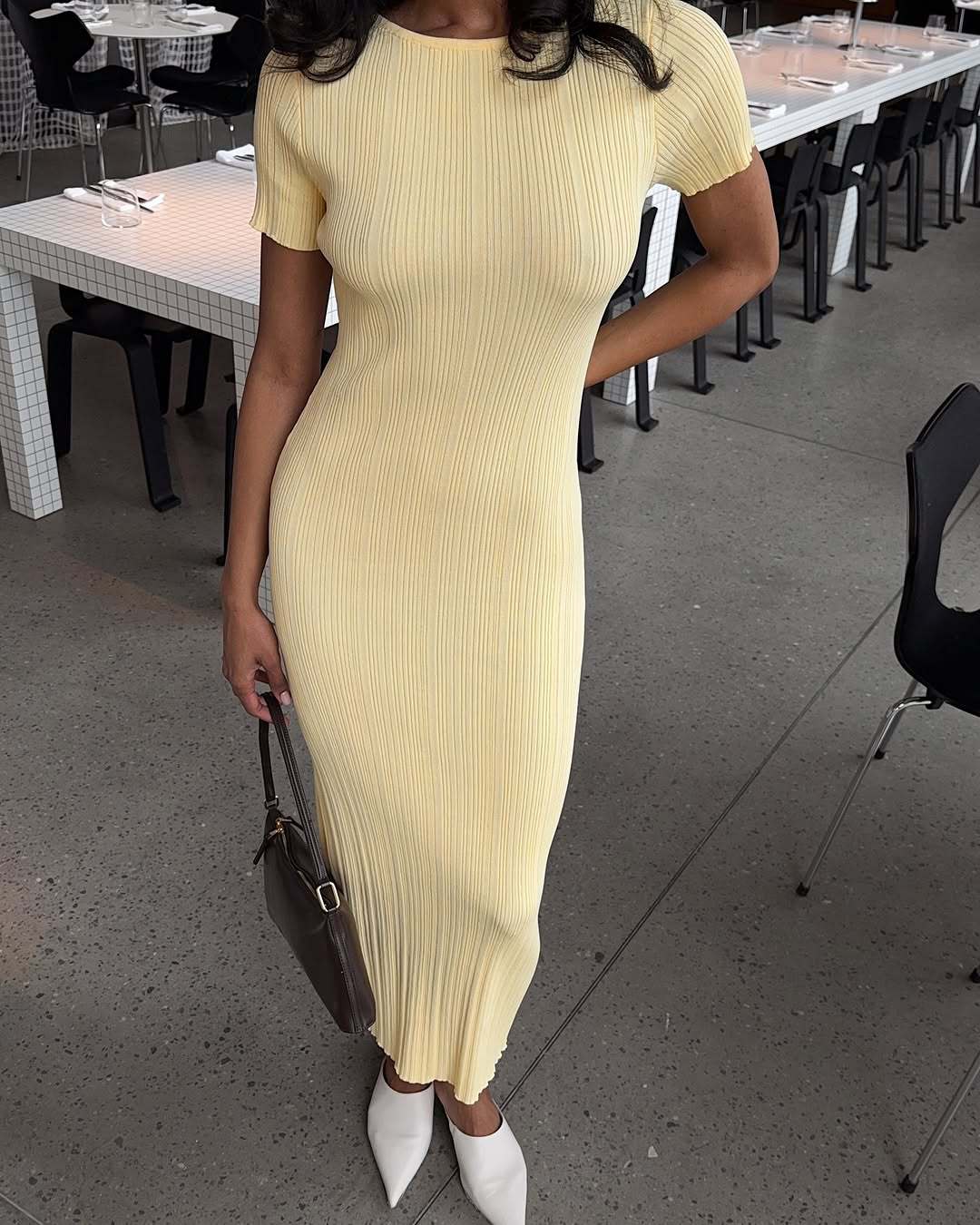 Women s Light Yellow Slim Fit Knit Midi Dress S