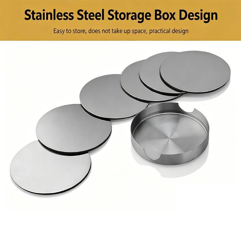 6Pcs Elegant Metal Drink Coaster Set With Holder Heat Resistant For Dining Table And Office Desk With Minimalists Design