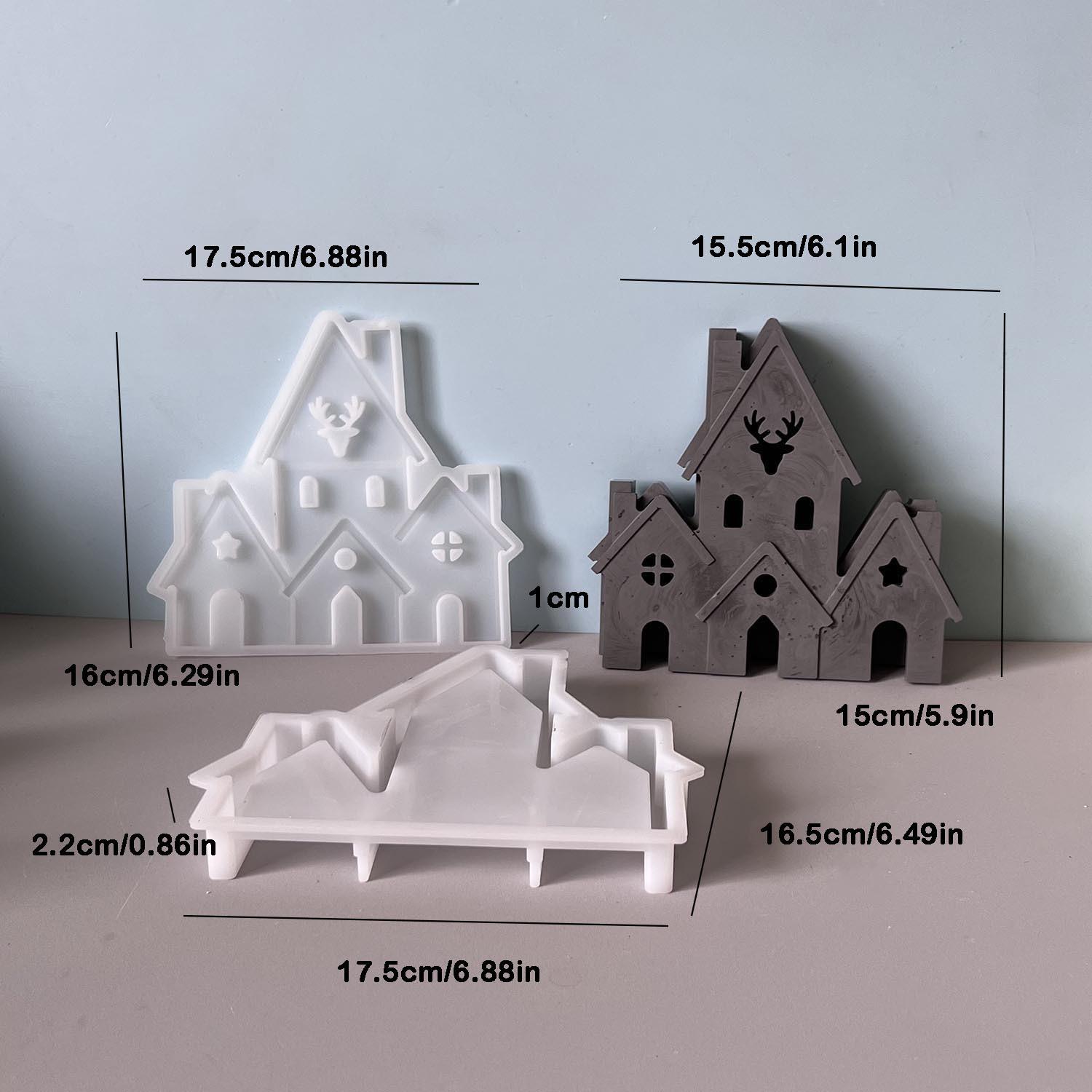 

Рождественская серия Замок Силиконовая форма Окружающее освещение Домашние украшения Гипсовая декорация Формы для заливки