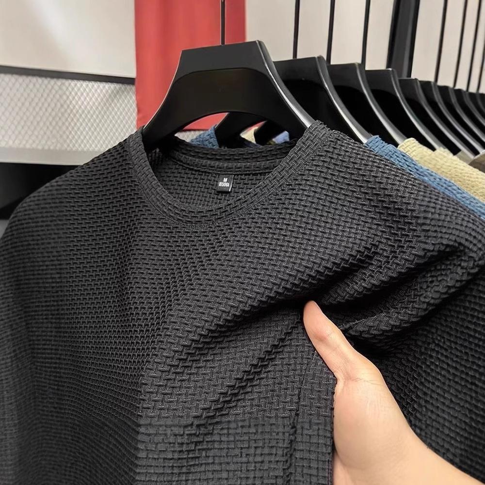 Men's Bamboo Jacquard Ice Silk T-Shirt - 2025 Summer, Breathable & Cool Short Sleeve Top