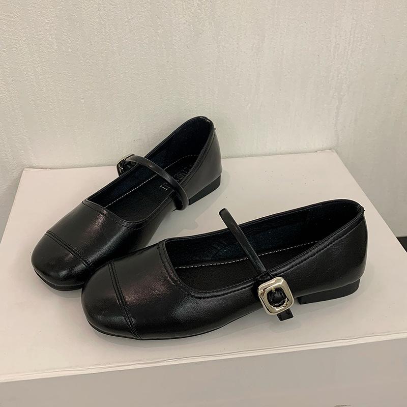 

Spring 2024 new low-heeled Mary Jane shoes women s one-word buckle belt square head fashion women s single shoes Xiaoxiangfeng leather shoes 35 чёрный