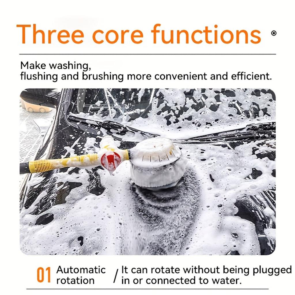 Rotačná kefa na umývanie auta Mäkká mikrovláknová, Automaticky rotujúci mop na auto s dávkovačom mydla, Kefa na čistenie exteriéru auta pripojiteľná k hadici, Dlhá rukoväť