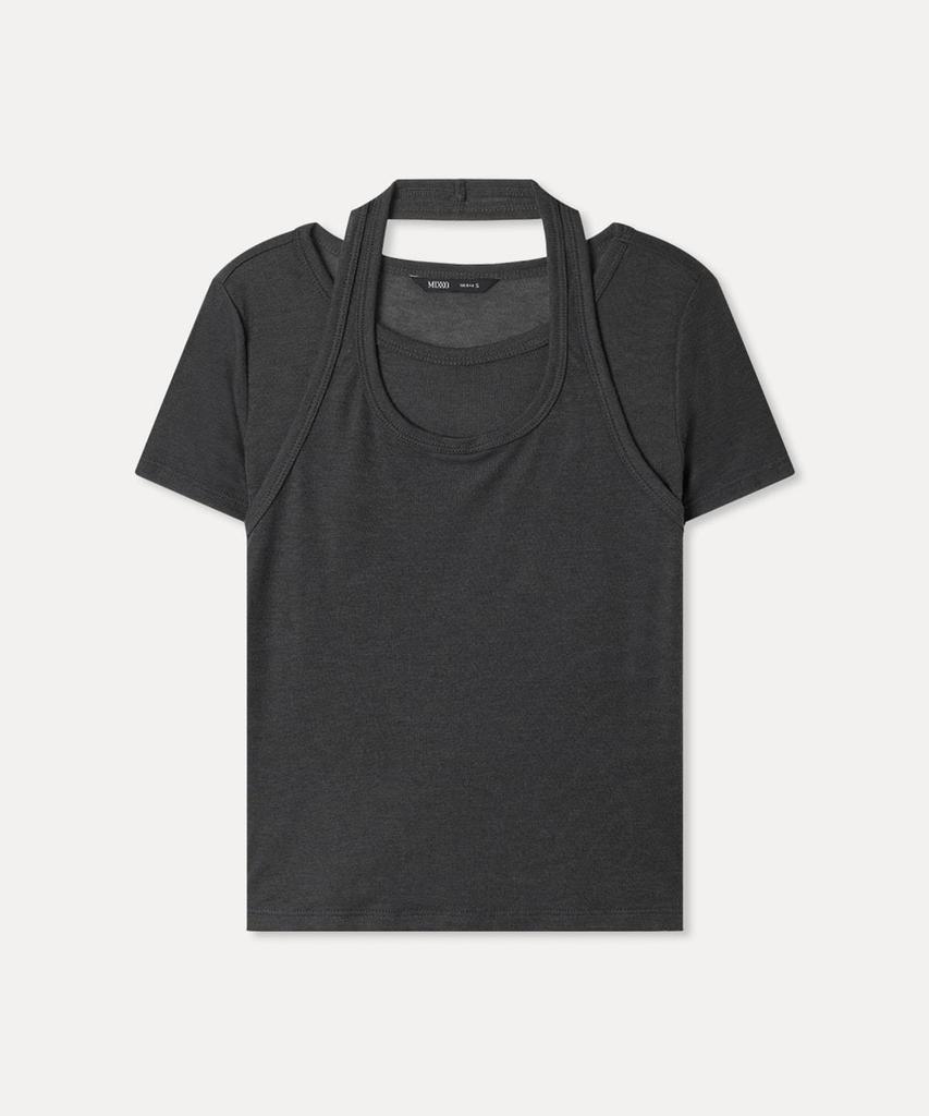 MIXXO Halter Neck See-Through Short Sleeve T-Shirt Re Hwg54Qa_Miwhwg77Ra