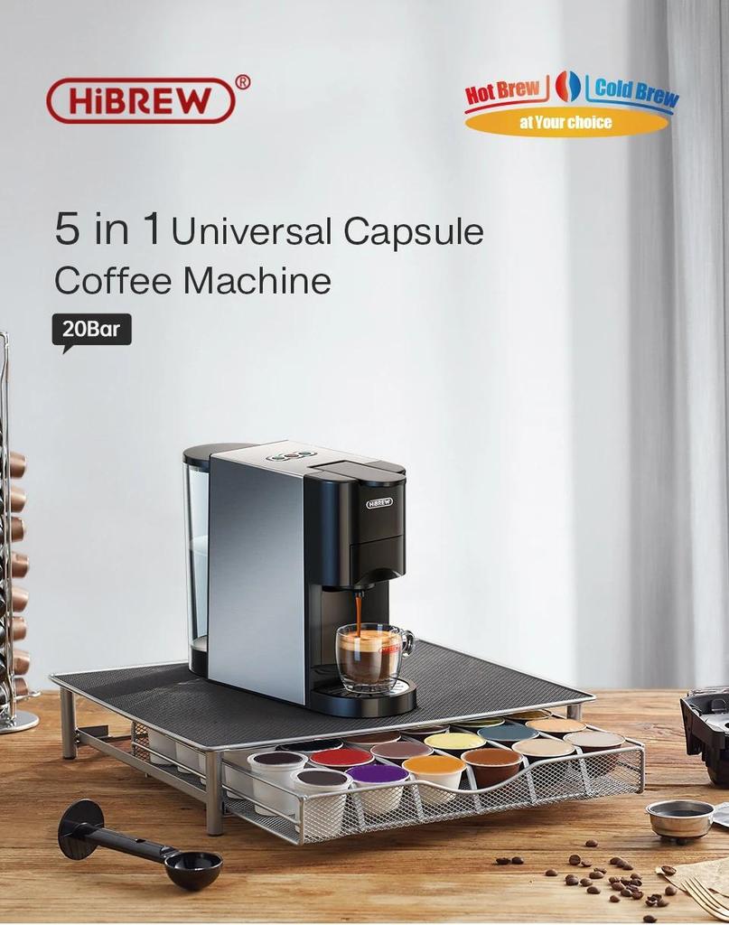 HiBREW Coffee Machine 5in1 Multiple Capsule Espresso Dolce Milk&Nespresso&ESE Pod&Powder Coffee Maker Stainless Metal H3A