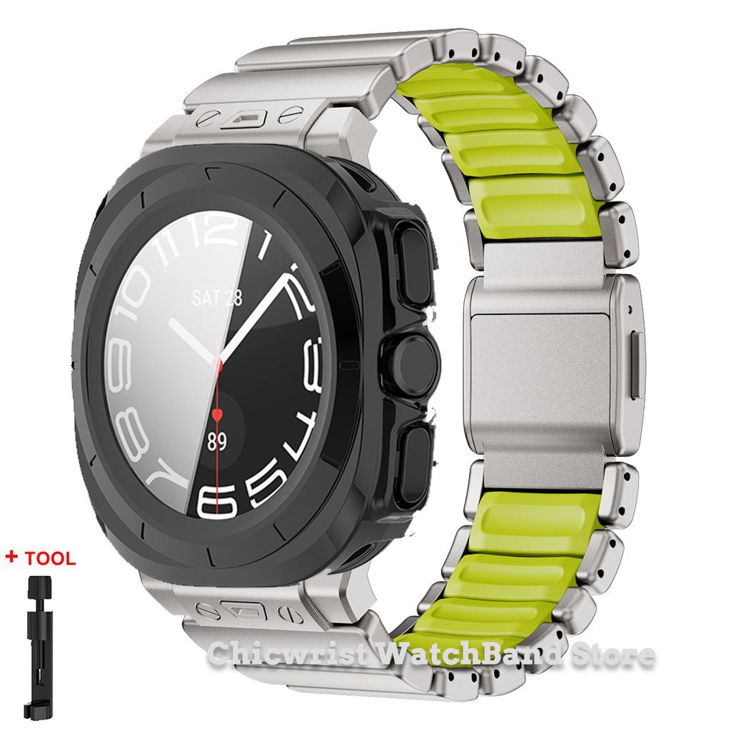 Armband+Hülle für Samsung Galaxy Watch Ultra 2025/7 ultra Edelstahl Gummiarmband Gehärtetes Glas Displayschutz Hülle aus Hart-PC