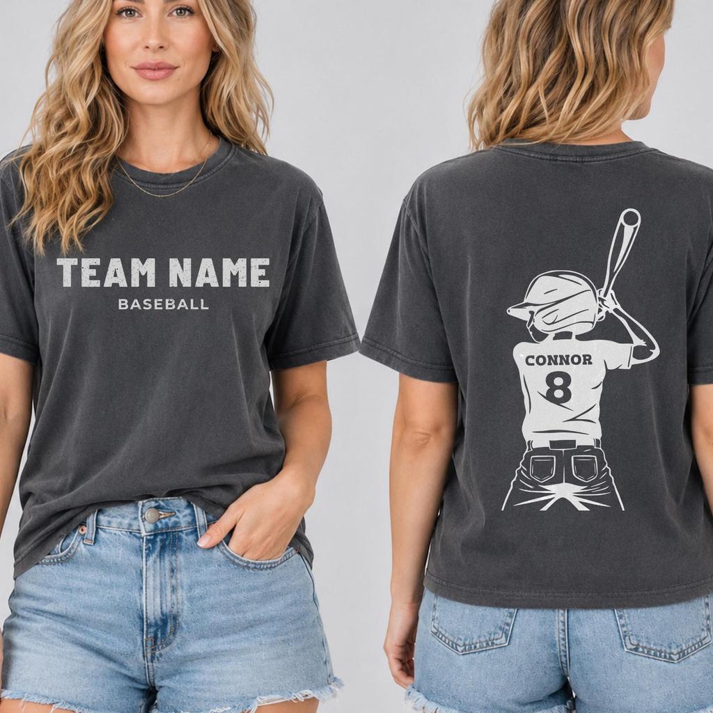 Comfort Colors© Customized Baseball Mom Shirt,Baseball Player Graphic Choice,Your Name Number Baseball Shirt,Custom Baseball Team Name