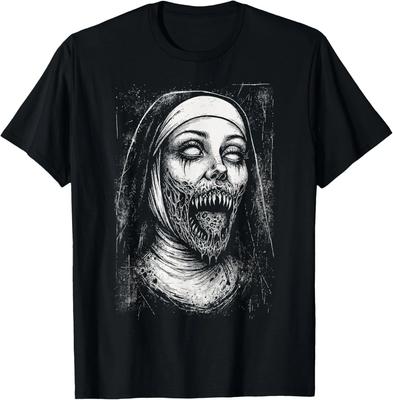 Horror Creepy Nun Demon Unholy Evil Occult Alt Scary Goth Gift Unisex T-Shirt