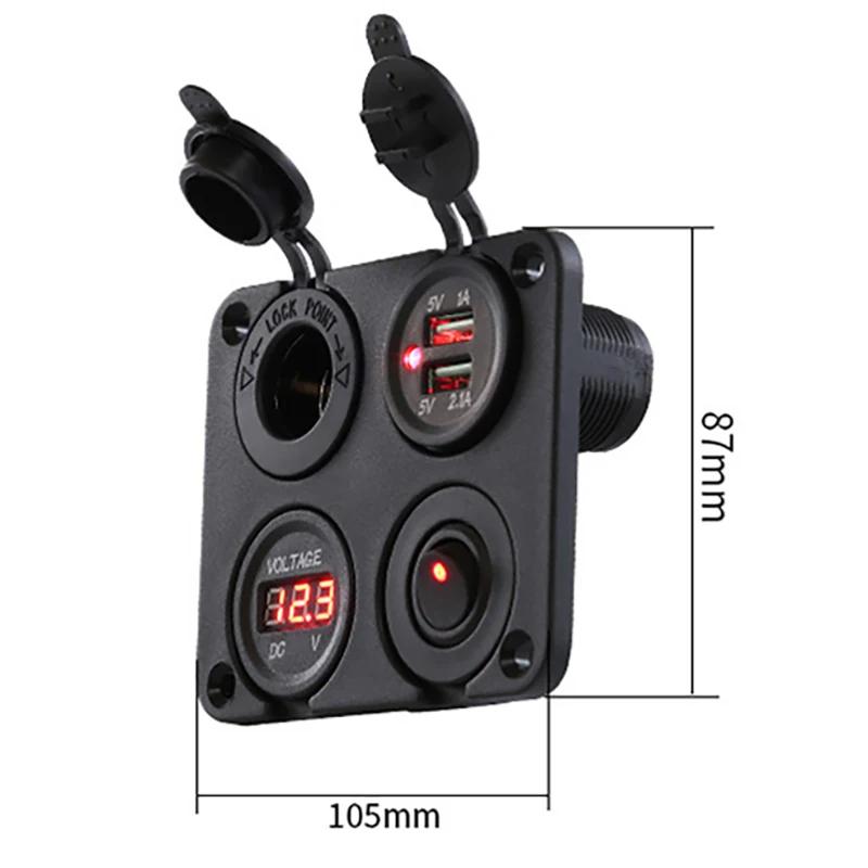 4 in 1 Panel 3.1A Dual USB Car Charger Power Outlet LED Voltmeter Cigarette Lighter Socket Toggle Switch for Truck Car Marine