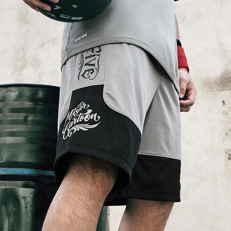 Li-Ning Letter Print Color Block Elastic Waist Straight Leg Quick-Dry Sports Shorts Men Bottoms Shark-Grey Black AAPT045-9