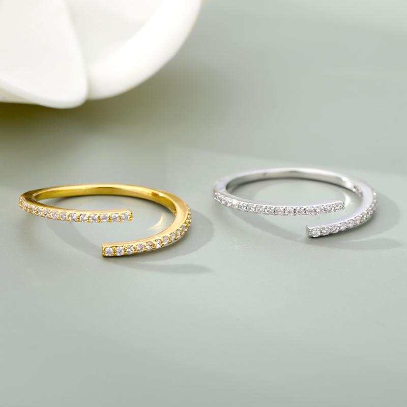Simple Shiny Zircon Opening Adjustable Rings For Women Double Layer Luxury Engagement Wedding Ring Femme Luxury Jewelry Gift