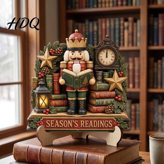 Reading Figure Ornaments 2D Flat Wooden Christmas Tabletop Sign Gnome Nutcracker Snowman Santa Claus Unique Gifts for Readers Gingerbread Man