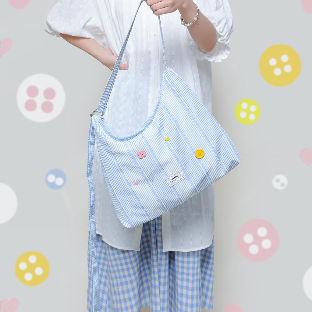 Checkered Single-shoulder Bag, Fabric Bag, Casual Girl Tote Bag