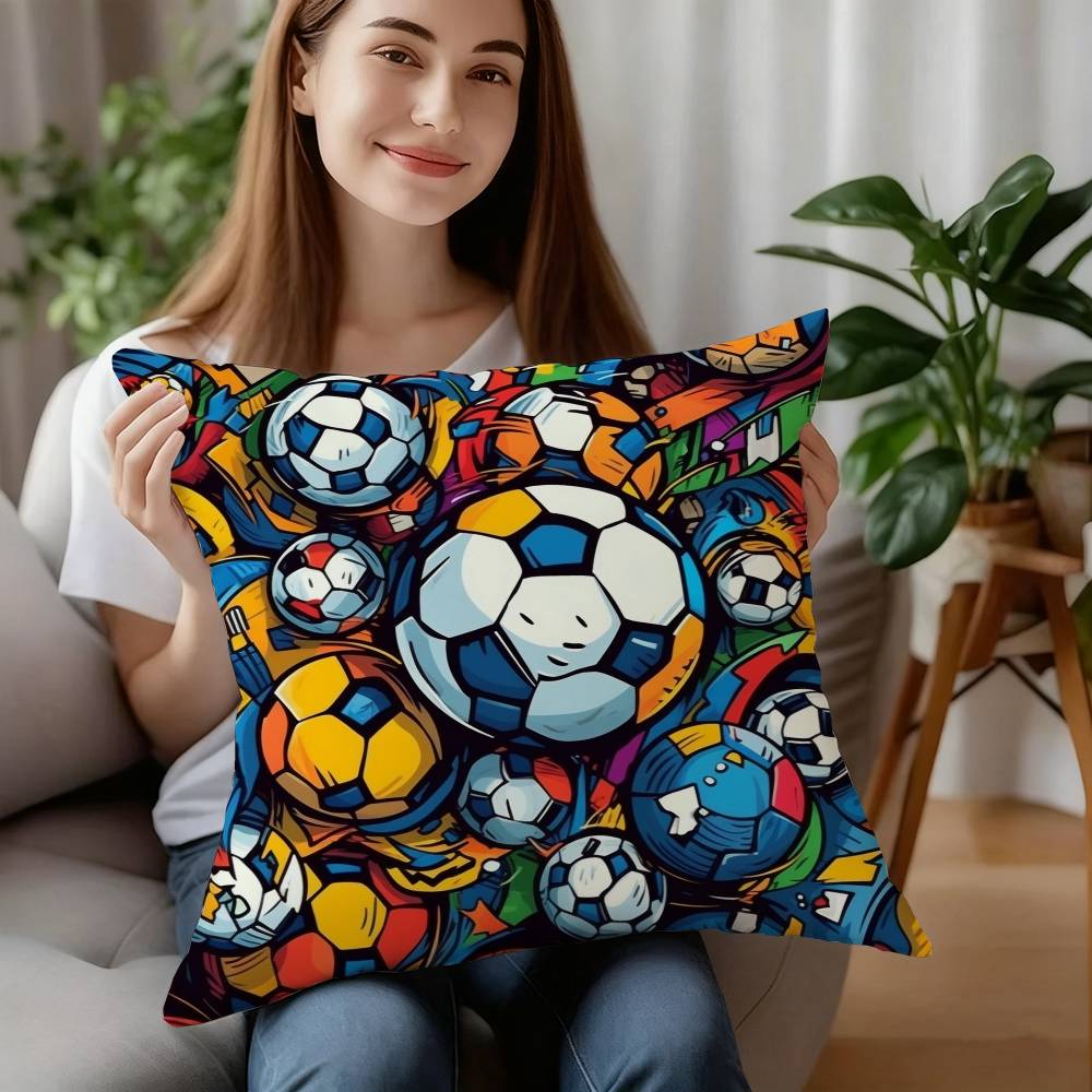 New Football Print Pillow Case Sofa Decorative Home Double-sided Printing Short Plush Cushion Pillow Cover Holiday Gift