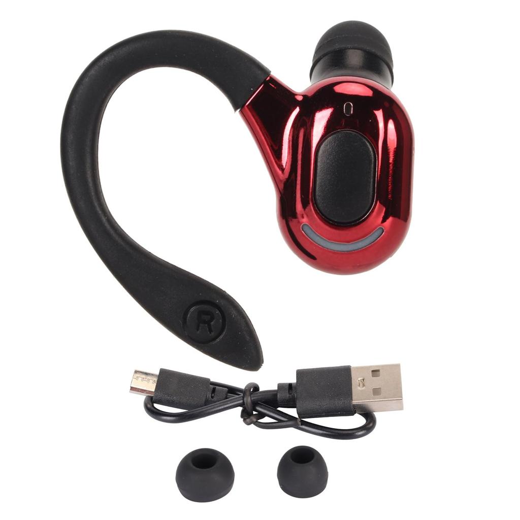 5 1 Single Earbud USB Rechargeable HD Call Earbud (Black and Red)