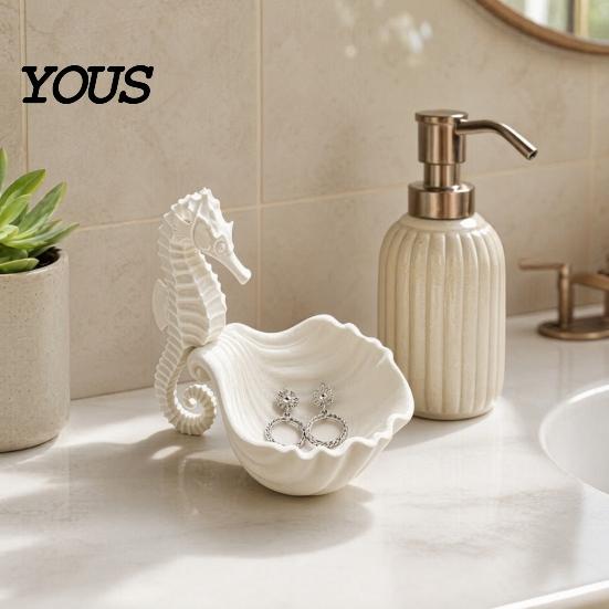 Storage Tray Jewelry Holder, Seahorse Shape Tray, with Wave Shell Durable Groove Design, for Rings Necklaces Earrings Dressing Table