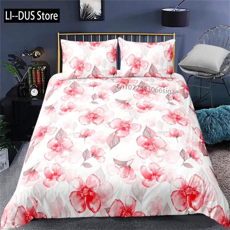 Vibrant Botanical Floral Duvet Cover Twin Size Lotus Flower Leaves Bedding Set Soft Tropical Tree Quilt Cover with Pillowcases