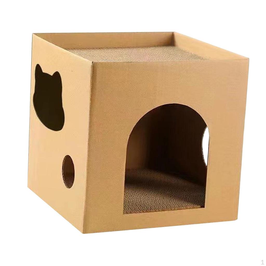 Cardboard Cat Hideaway with Scratching Pad for Small Pets