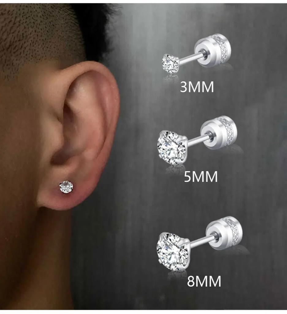 1 Piece Medical Stainless Steel Crystal Zircon Ear Studs Earrings Tragus Cartilage Hypoallergenic Screws Piercing Zircon