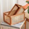 Retro Solid Wood Storage Box with Rattan Accents - Multifunctional Desktop Organizer for Home, Kitchen & Bathroom