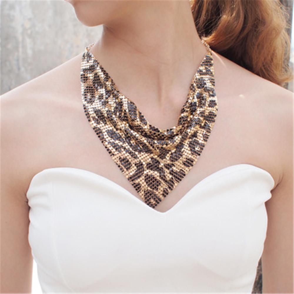 Leopard Fashion Print Metal Sheet Triangle Scarf Women Necklace For Wear Casual