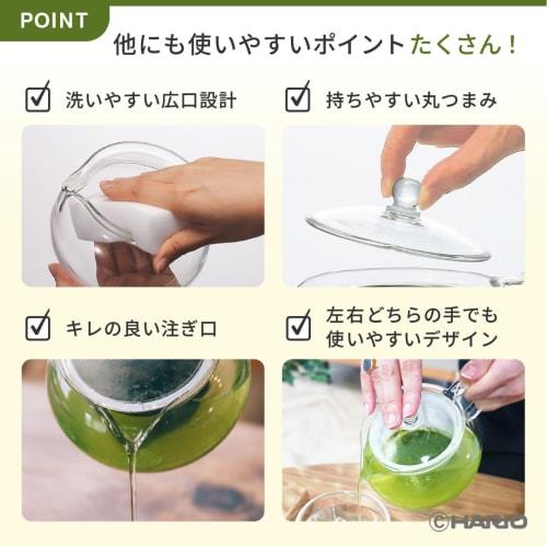 HARIO AYAORI Chacha Kyusu (Teapot) - Heat-Resistant Glass, Made In Japan, Easy To Clean, Transparent, 450ml Capacity, Round, Microwave and Dishwasher