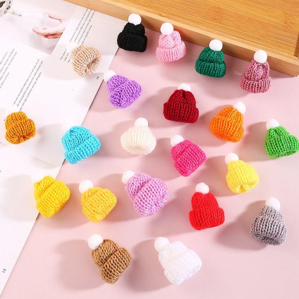 10pcs DIY Mini Knitting Hats Ornaments Knitting Christmas Mini Knitting Doll Hats Sewing Crafts Polyester Mini Wool Hat