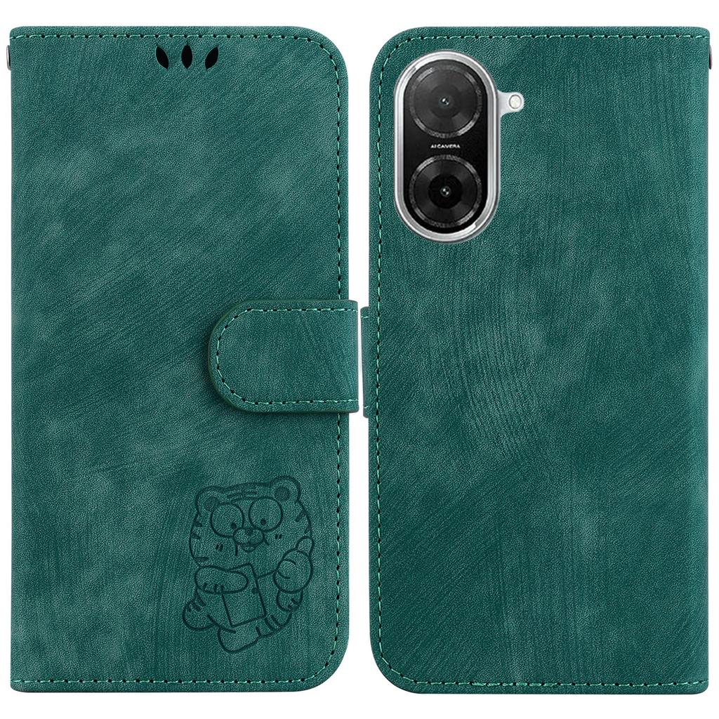 For Xiaomi Redmi A5 4G (171.7mm)/Poco C71 4G Wallet Case Tiger Imprint Leather Shockproof Phone Cover with Wrist Strap