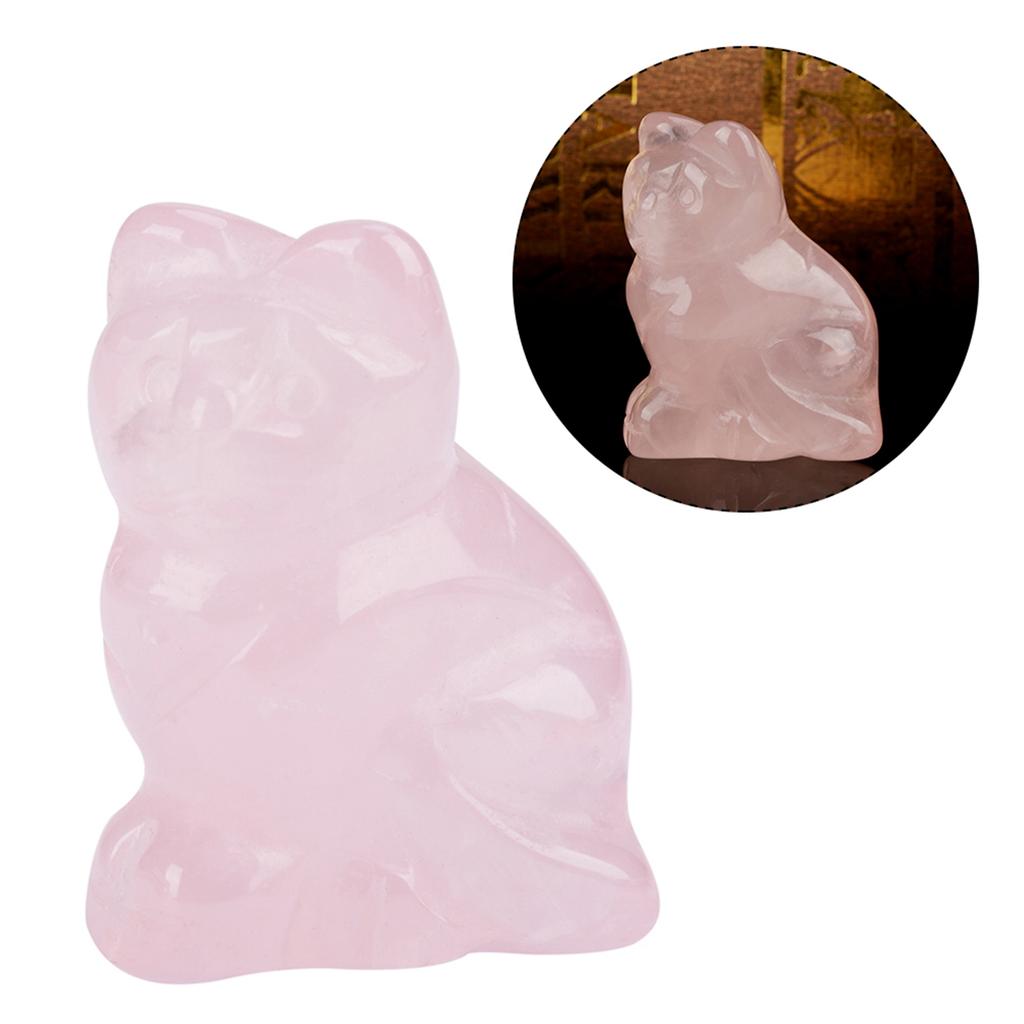 Rose Quartz Carved Kitten Shaped Decor Pink Crystal Healing Stone Gemstone Decoration