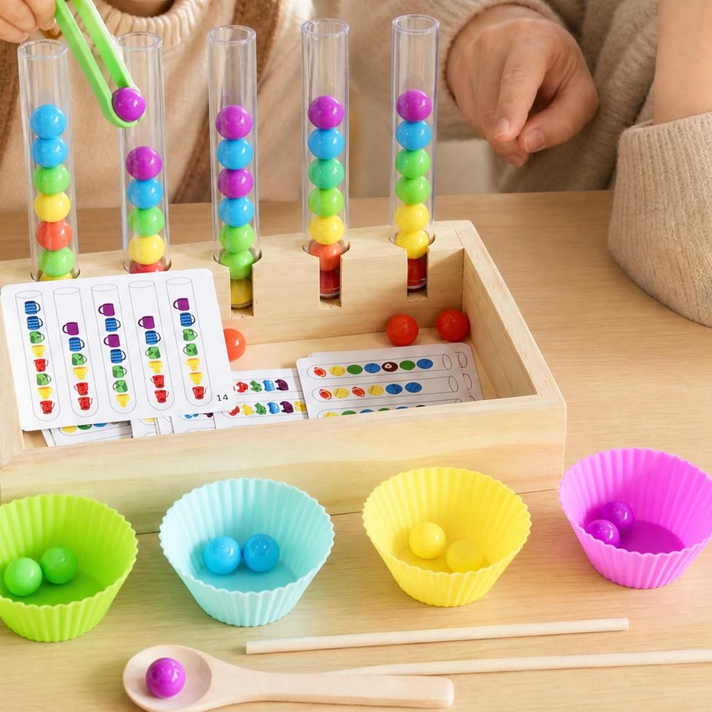 Bead Sorting Toy with Wooden Tray | hands-on Screen Play, Counting, Fine-Motor
