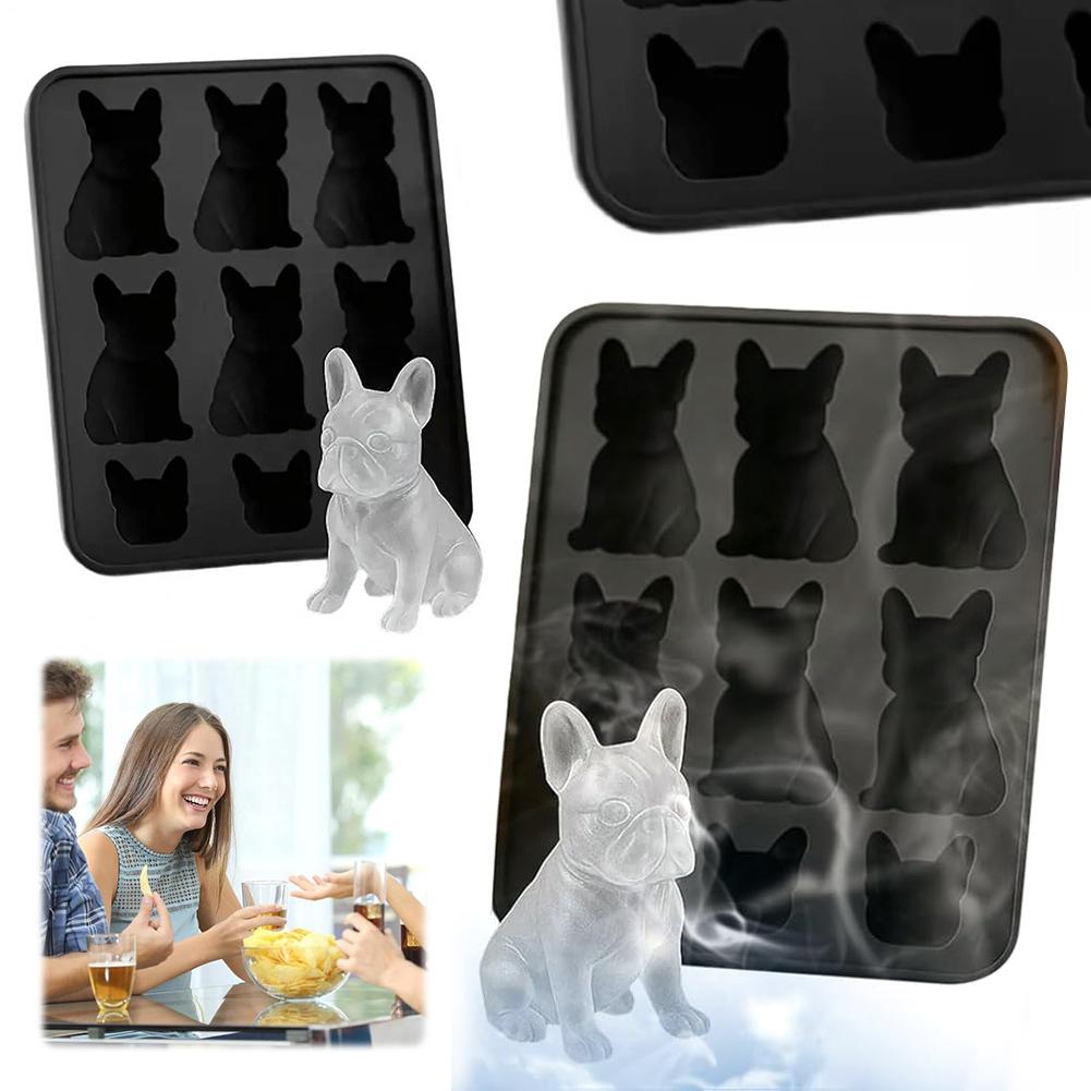 Tablett-Set Französische Bulldogge Eiswürfelform Tablett Silikon 3D Hundeförmiger Eisform-Maker 6-Kavitäten Whiskey-Eisformen Niedliche Neuheitsgeschenke