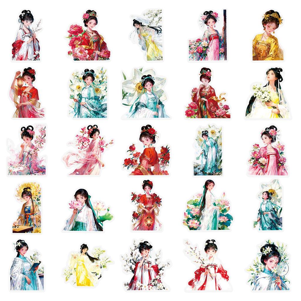 Twelve Flower Goddesses: 50 Watercolor Transparent Stickers - Exquisite DIY Journal & Suitcase Decor