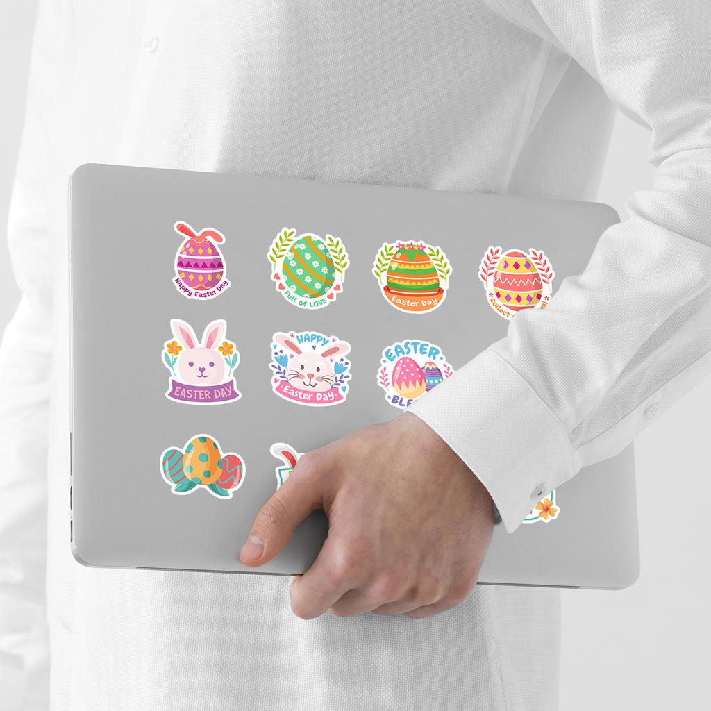 50 Easter Bunny Doodle Stickers Creative Holiday Stickers Water Cup Computer Waterproof Decorative Stickers